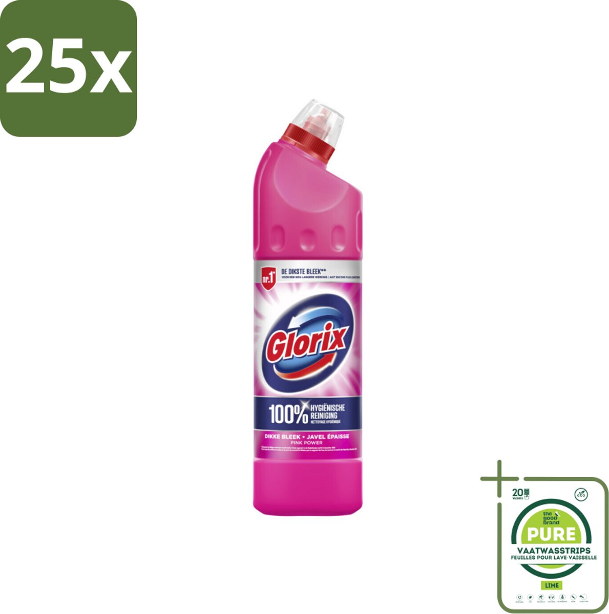 25 x Glorix Bleek Pink Power 750 ml - Grootverpakking - Bleek - Hygiëne - Reiniging - Toilet - Badkamer