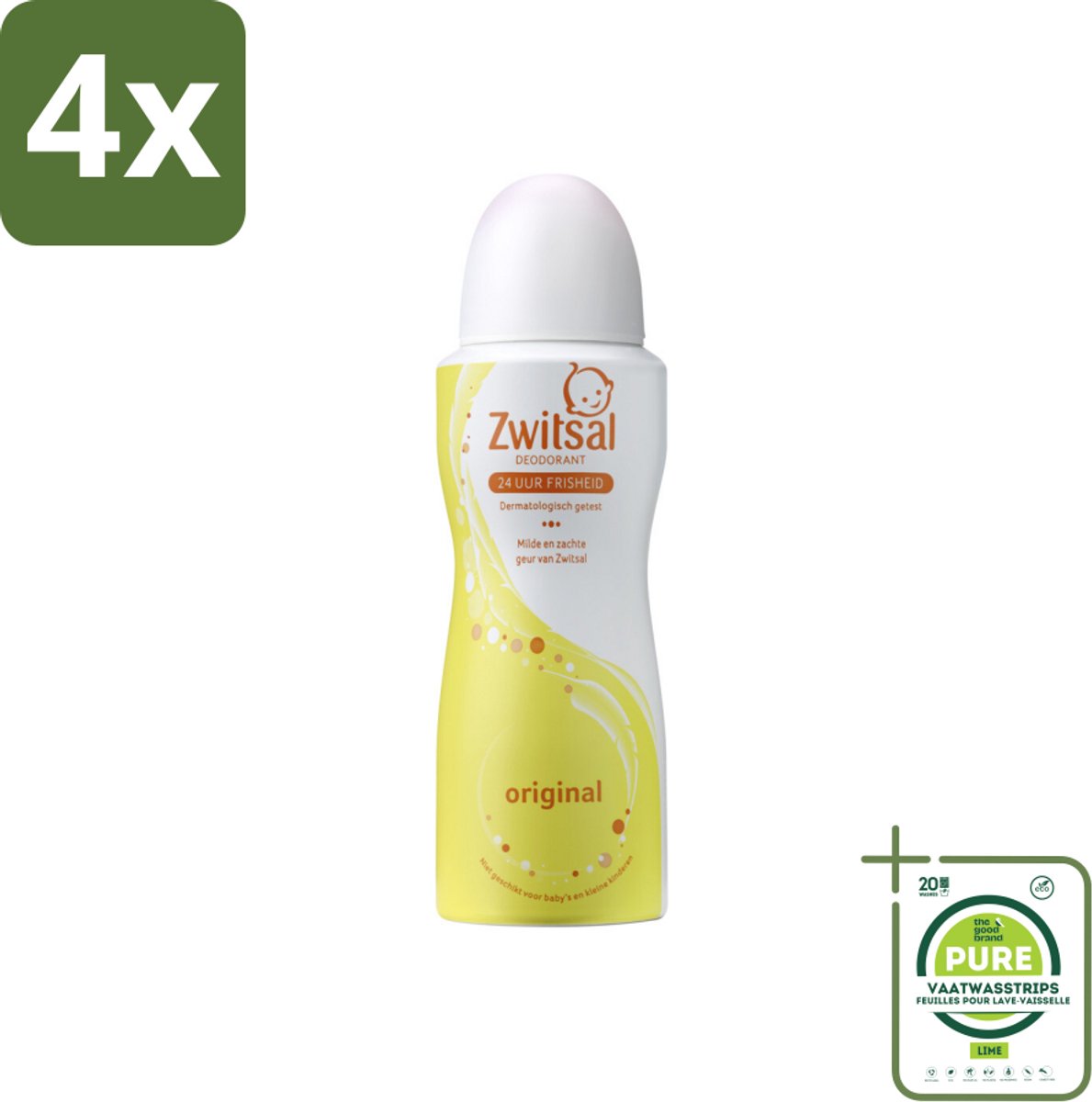 Zwitsal Deodorant Original 100 ml - Voordeelverpakking - 4 stuks - Zwitsal deodorant spray - Fris geurend