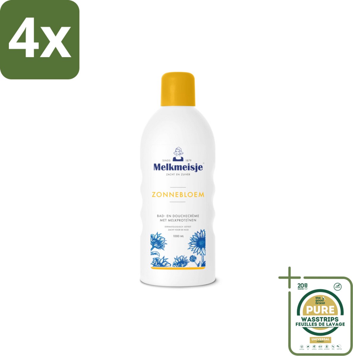 Melkmeisje Bad en Douche Crème Zonnebloem en Melk 1000 ml - Voordeelverpakking - 4 stuks - Zonnebloem - Melkproteïnen
