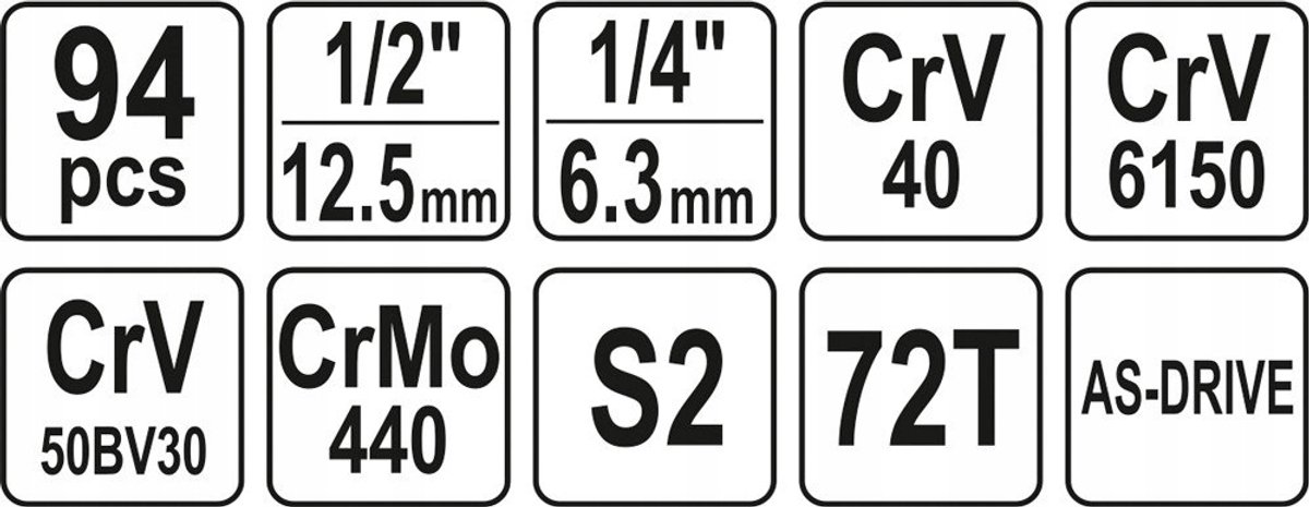 YATO 94-delige Doppenset 1/2'' met Schroevendraaiers, Ratels en Bits