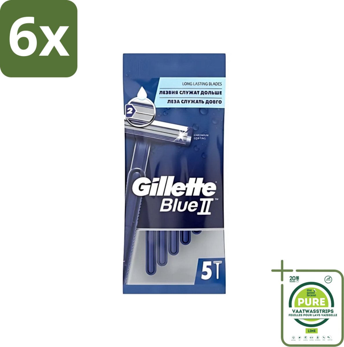 Gillette - Blue II - Wegwerpscheermesjes - Precisie & Comfort - 5 Scheermesjes - Voordeelverpakking - 6 stuks - Scheermesje - Wegwerpscheermesje