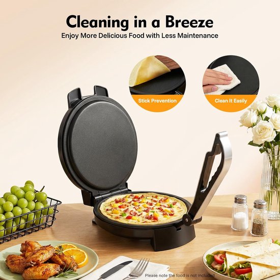 Roti Maker - Chapati Maker - Platbrood Bakken - Dubbelzijdige Verwarming - 1200 Watt - Zwart Zilver — afbeelding 4