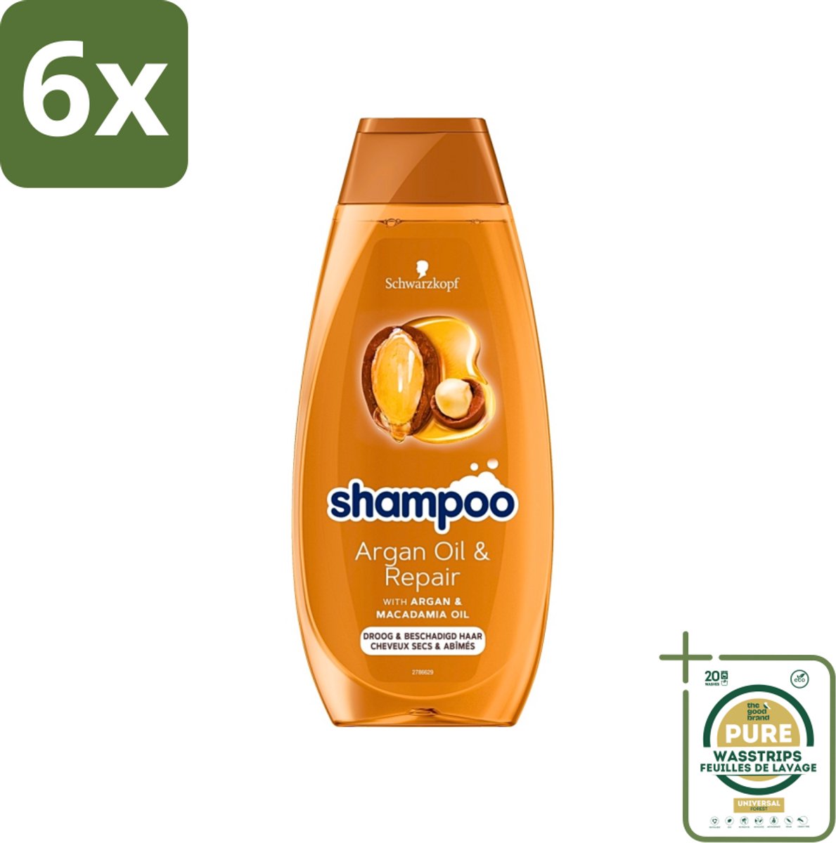 Schwarzkopf - Shampoo Argan Oil & Repair - Voedt & Versterkt - 400 ml - Voordeelverpakking - 6 stuks - Beschadigd haar shampoo - Haar versterken