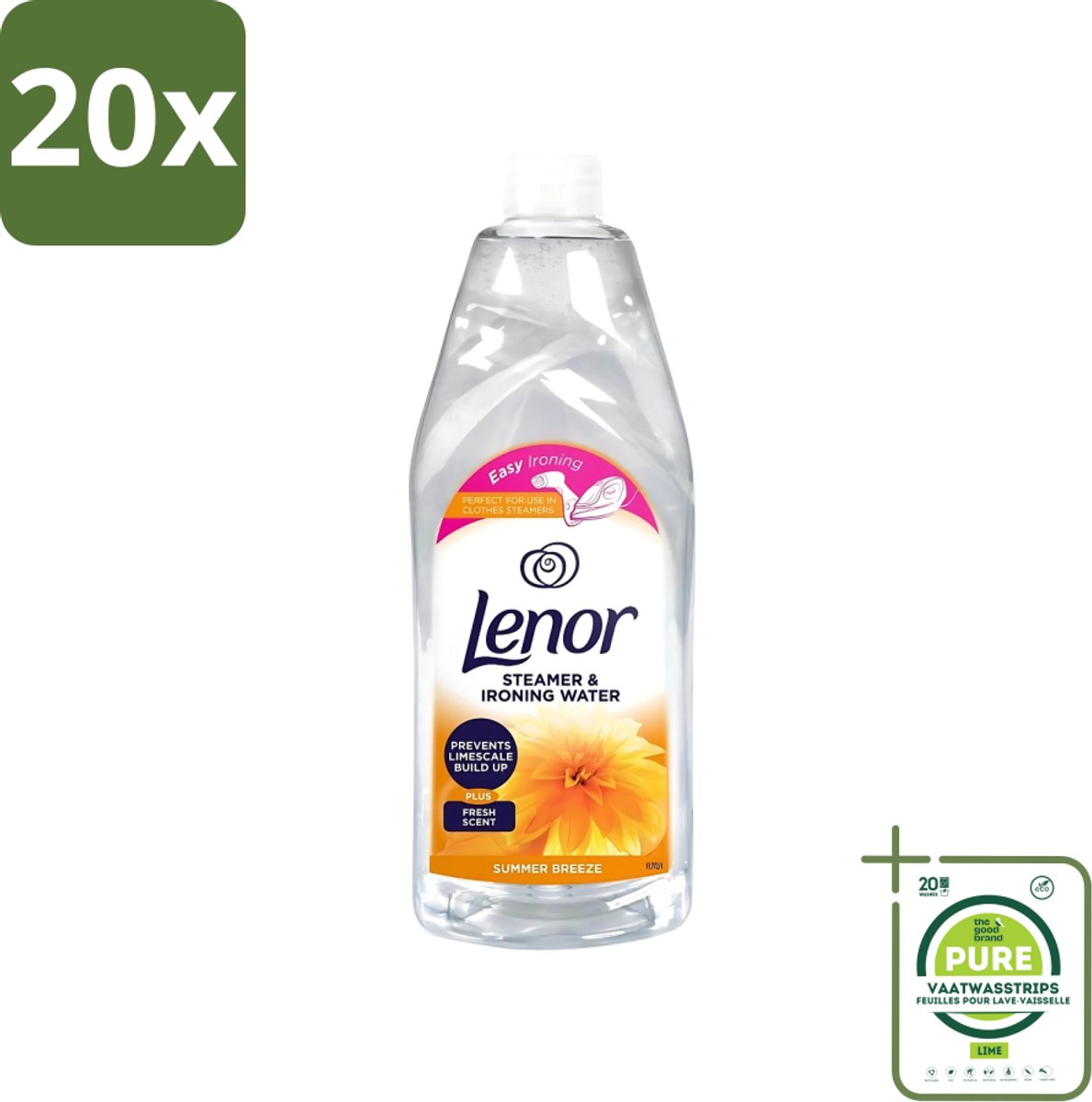 20 x Lenor Strijkwater Summer Breeze 1 liter - Grootverpakking - Strijkwater Summer Breeze - Zomerse Geur - Textielverfrisser - Wasgoed Geur - Kleding Verzorgen