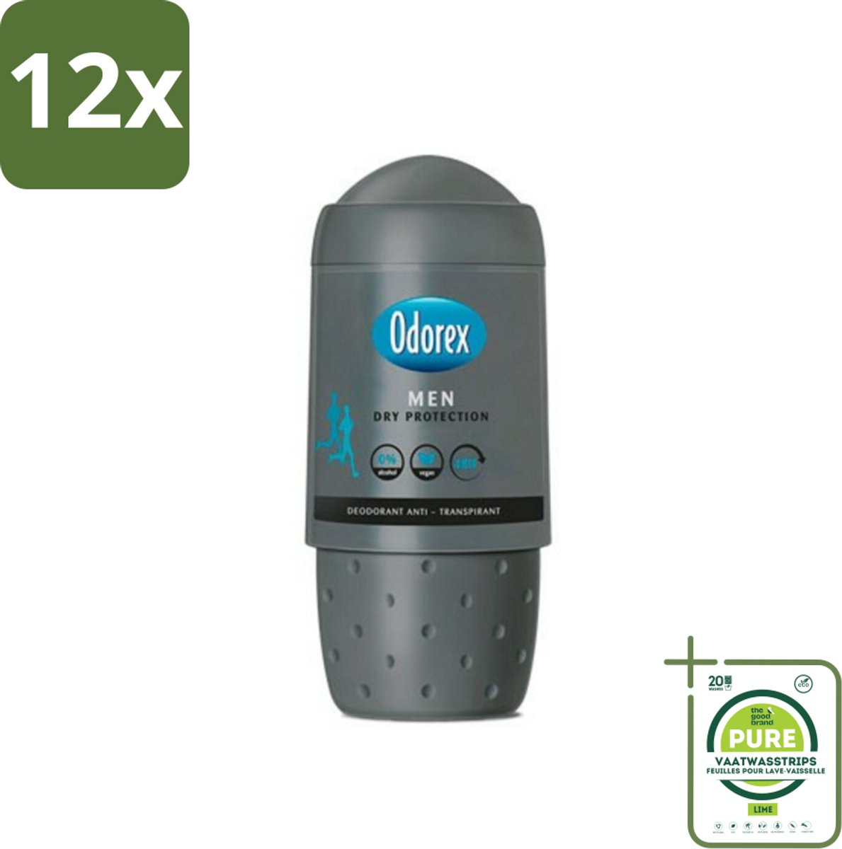 Odorex Deodorant Roller For Men Dry Protection 50 ml - Voordeelverpakking - 12 stuks - Mannelijke deodorant - Anti-transpirant