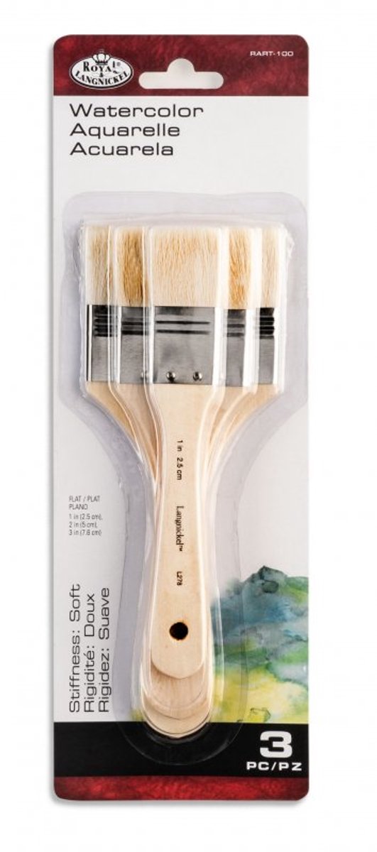 R&L White Taklon Flat Brush Set (Medium) - 3 Pack