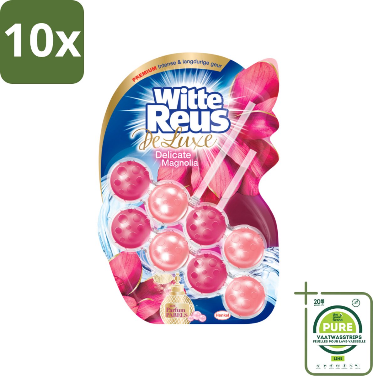 10 x Witte Reus Toiletblok DeLuxe Delicate Magnolia 2 stuks per verpakking - Grootverpakking - Toiletblok - Toiletgeur - Toilet Reinigen - Toilet Hygiëne - Toilet Verzorging
