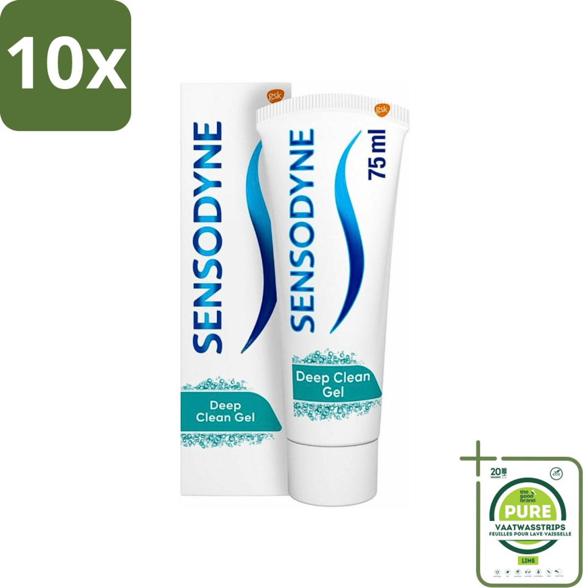 10 x Sensodyne - Tandpasta - Deep Clean - Voor Frisse Adem - 75 ml - Grootverpakking - Gevoelige Tanden - Diepe Reiniging - Frisse Adem - Tandpasta - Tandbederf