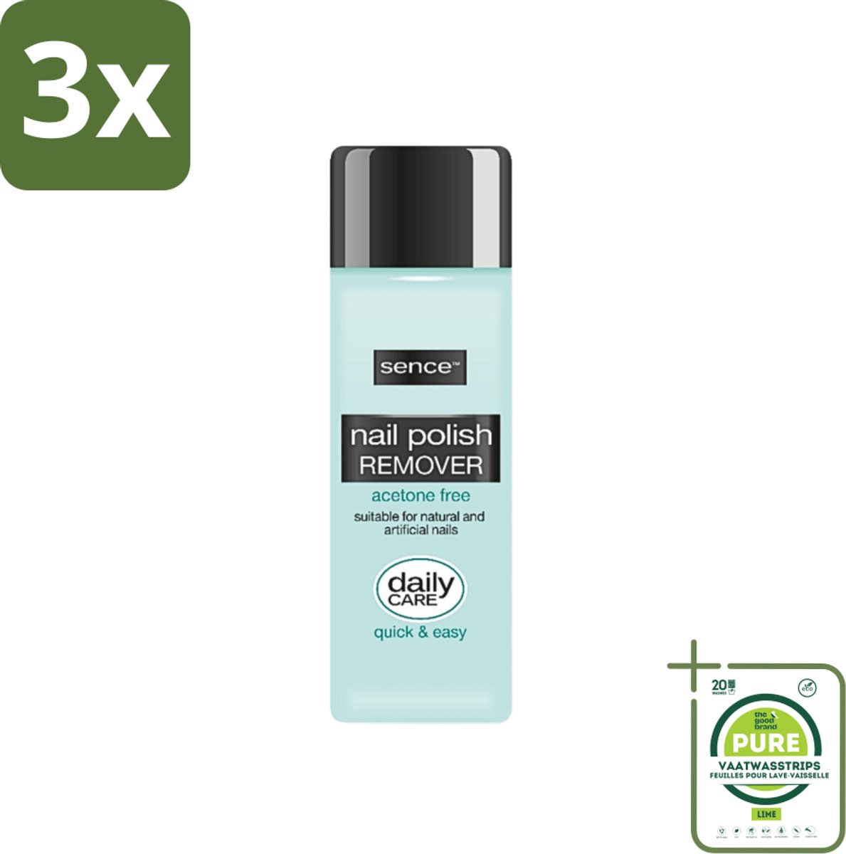 3 x Sence - Acetonvrij - Nagellakremover - Mild - 200 ml - Grootverpakking - Nagellak Verwijderen - Acetonvrije Nagellakremover - Milde Nagellakremover - Nagelverzorging - Kunstnagels