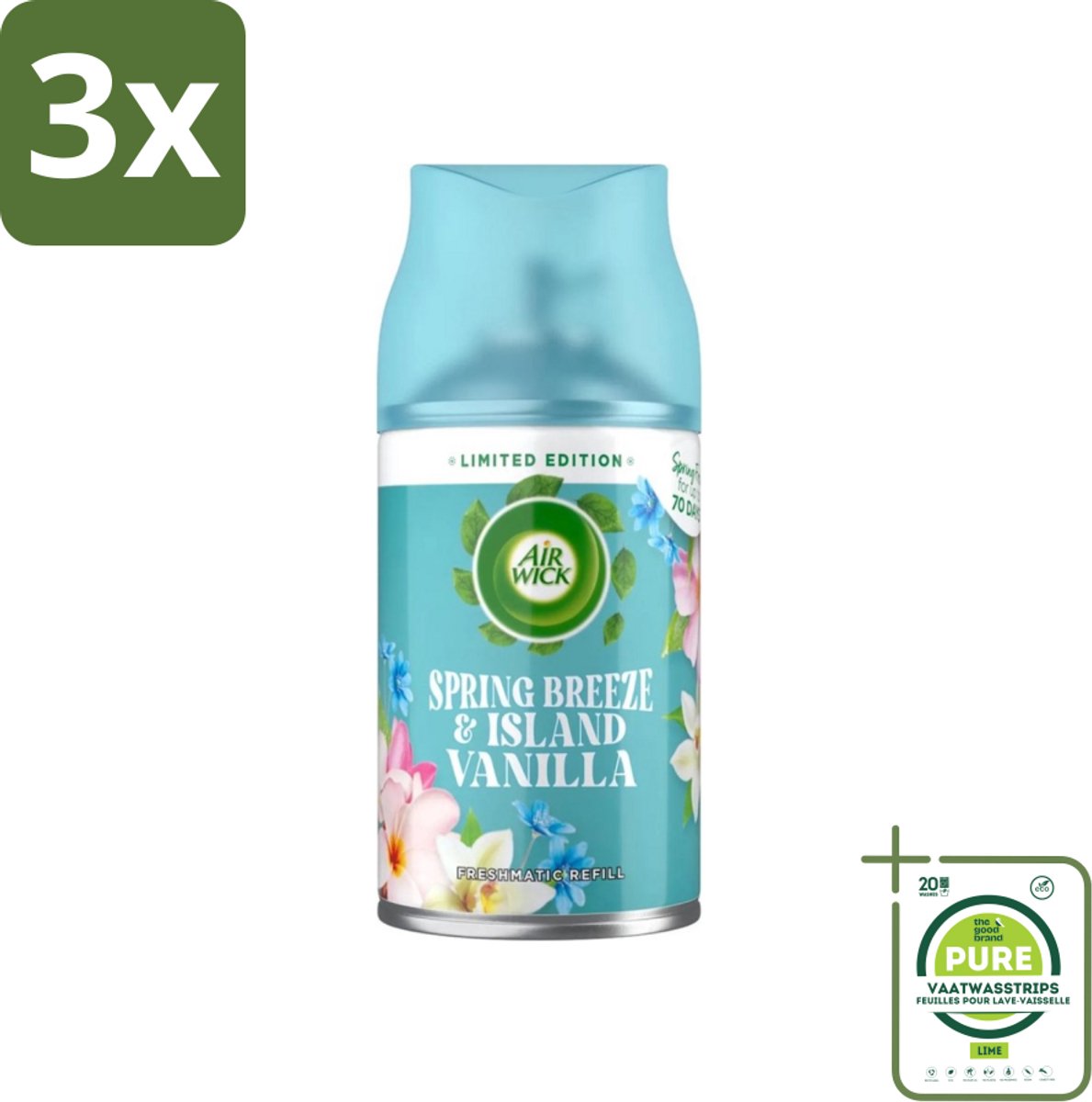 3 x Air Wick - Luchtverfrisser Navulling - Lentebries & Eilandvanille - Automatische Spray - 250 ml - Grootverpakking - Lentebries En Eilandvanille - Luchtverfrisser - Navulling - Automatische Spray - Frisheid