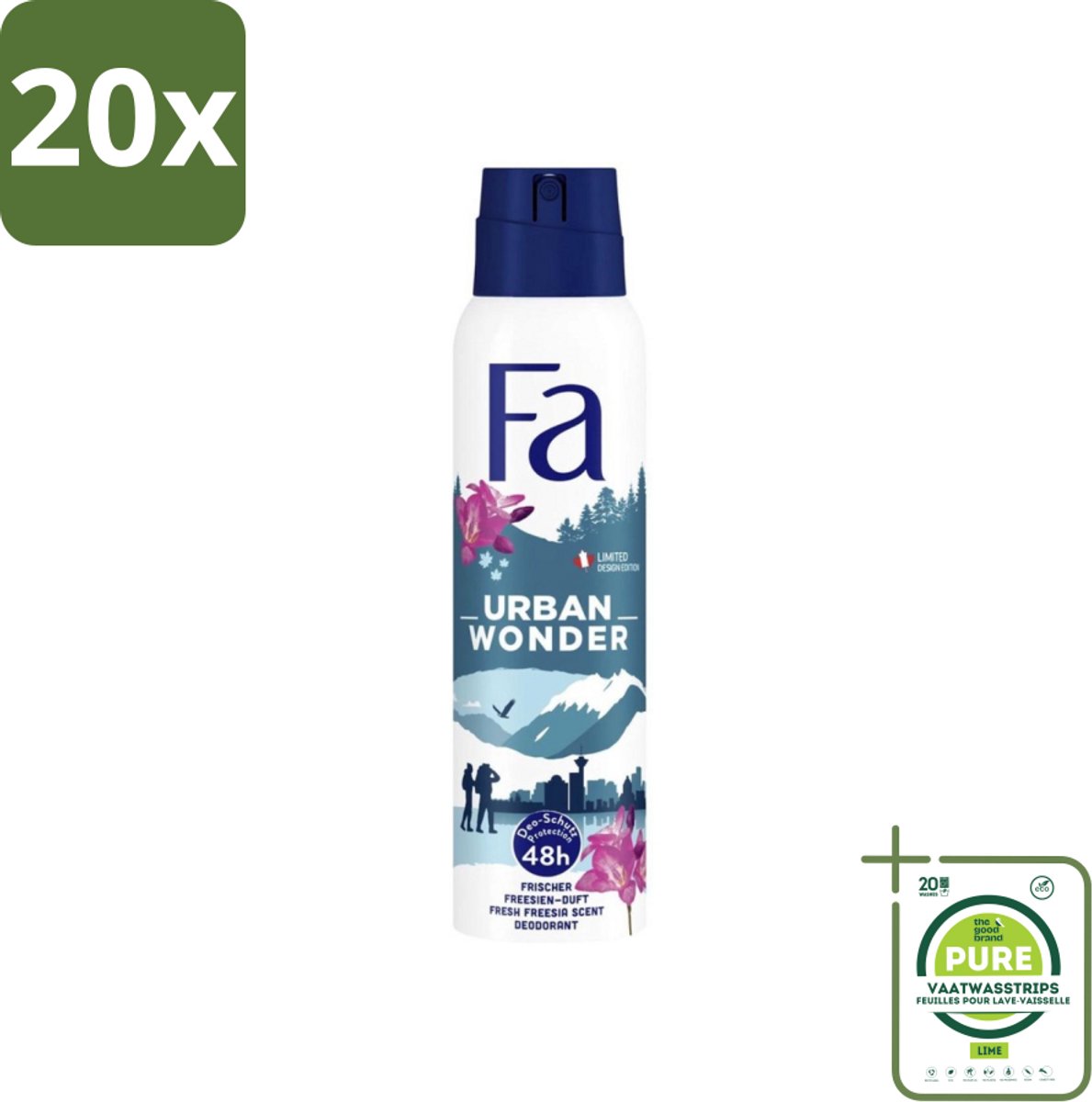 20 x Fa - Deodorant Spray - Urban Wonder - Aardbei - 48 uur Bescherming - 150 ml - Grootverpakking - Deodorant Spray - Aardbei - 48 Uur Bescherming - Geur Aardbei - Dermatologisch Getest