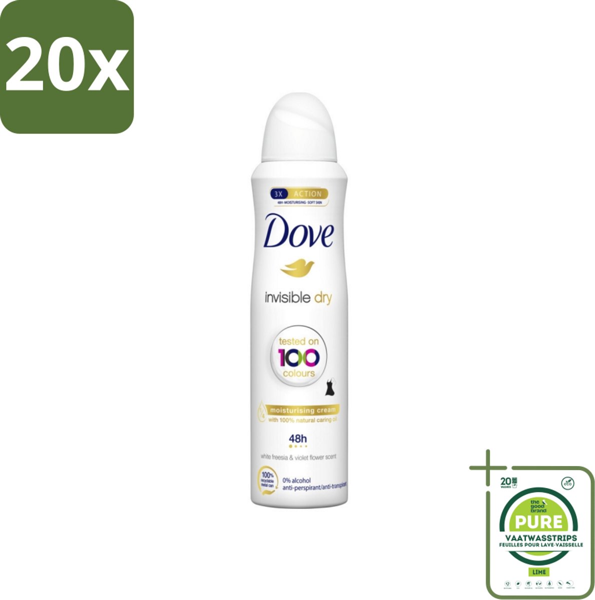 20 x Dove - Deodorant - Spray Invisible Dry - Onzichtbare bescherming - 250 ml - Grootverpakking - Dove Invisible Dry - Onzichtbare Vlekken - Deodorant Spray - Zweet En Geur - 48 Uur Bescherming