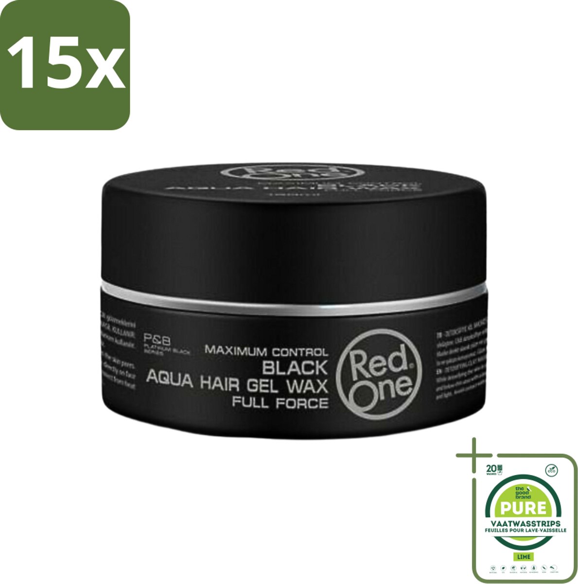 15 x Red One - Haarwax - Black - Aqua Hair Gel Wax - Voor Krachtige Fixatie & Glans - 150 ml - Grootverpakking - Haarwax - Haargel - Haargel Wax - Krachtige Fixatie - Glans