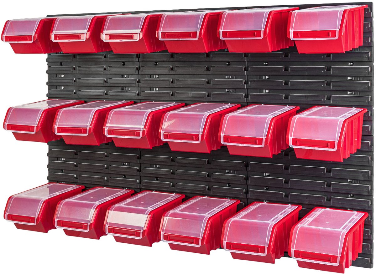 Gereedschapswand Set: 6 Panelen met 18 Rode Bakken