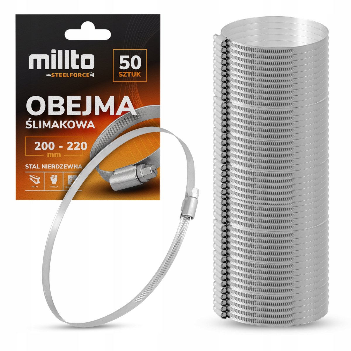 50x Metalen Slangklem 200-220mm - Roestvrij Staal - Schroefbaar