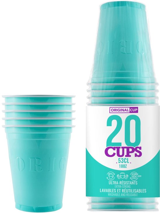 Pack of x20 Official Original Turquoise Cups - 53cl Turquoise American Cups - Beer Pong - Premium Quality - ShopVlot