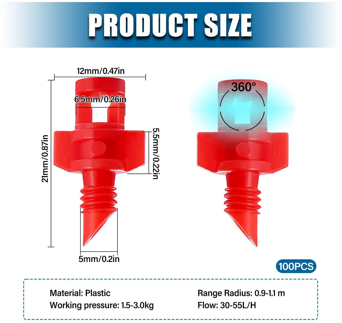 Mini Sproeiers - 360 Graden - 21 x 12 mm - Hoogwaardig Kunststof - Voor Tuin- en Hydrocultuurirrigatie