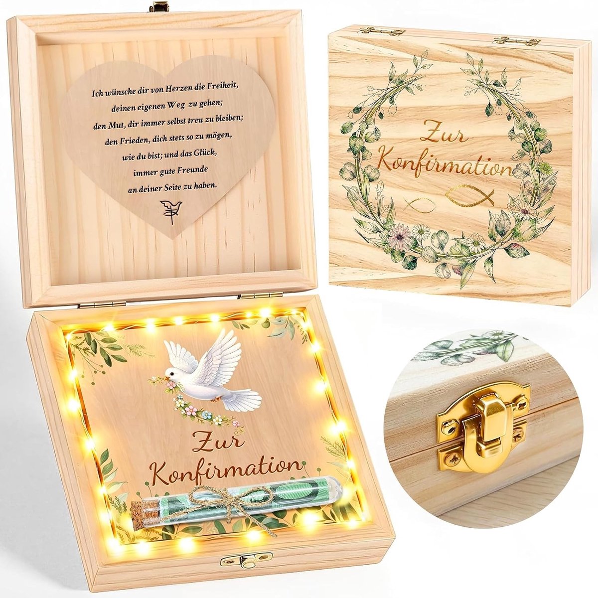 Unieke Geld Geschenkdoos voor Bevestiging, Houten Doos met LED Licht, Hart Magneten en Souvenirs voor Jongens en Meisjes