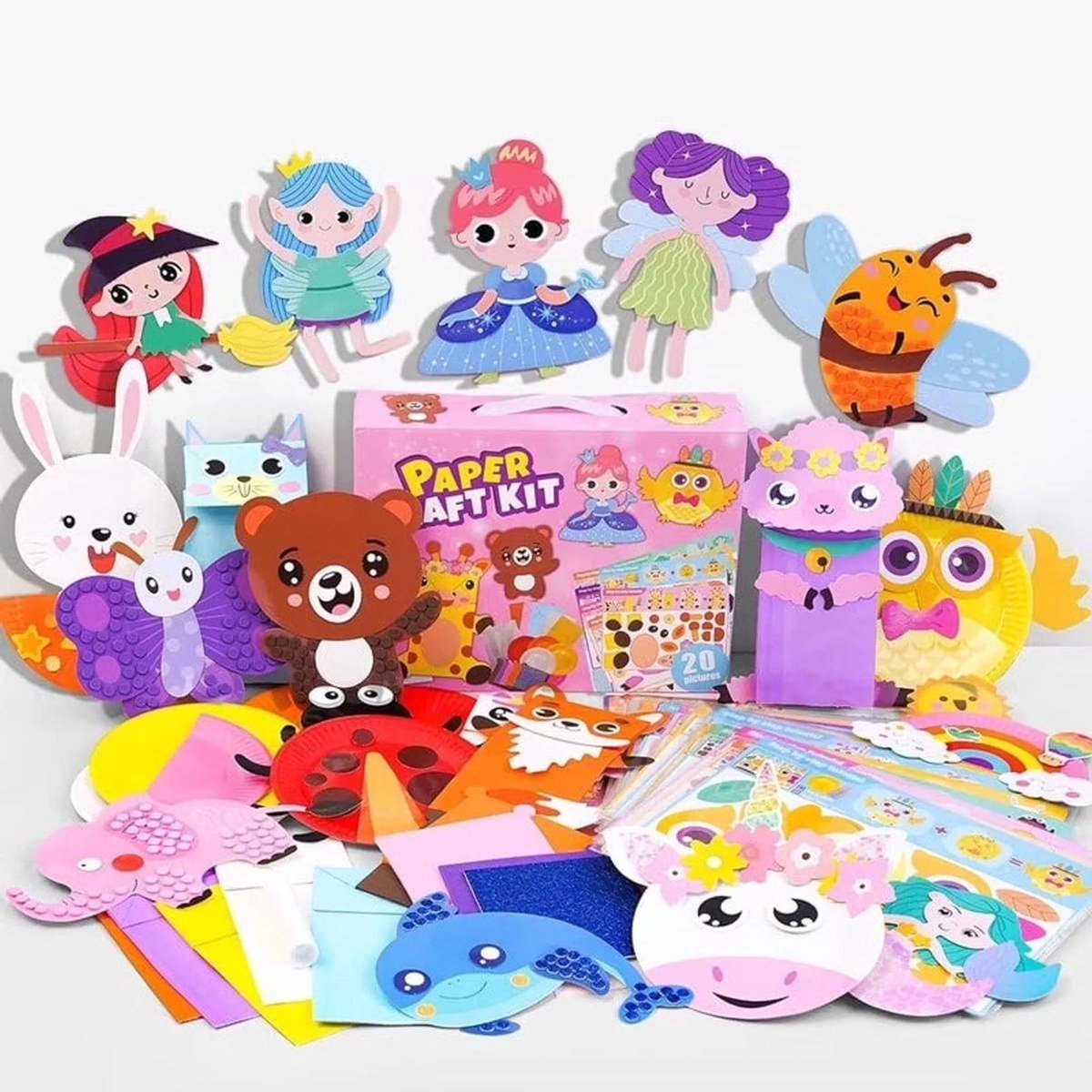 casalora - 20 Knutselsets met dierenthema - Knutselset - Knutselen Meisjes & Jongens - Creatief Speelgoed voor Kinderen - Educatief Speelgoed - Vanaf 4tot6 Jaar - Roze