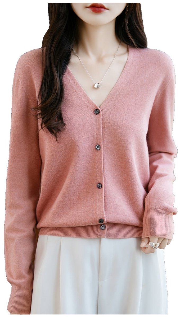 Currero Cardigan Dames Vest Vrouwen Met Knopen Volwassenen Warm Gebreid Vest Long Roze