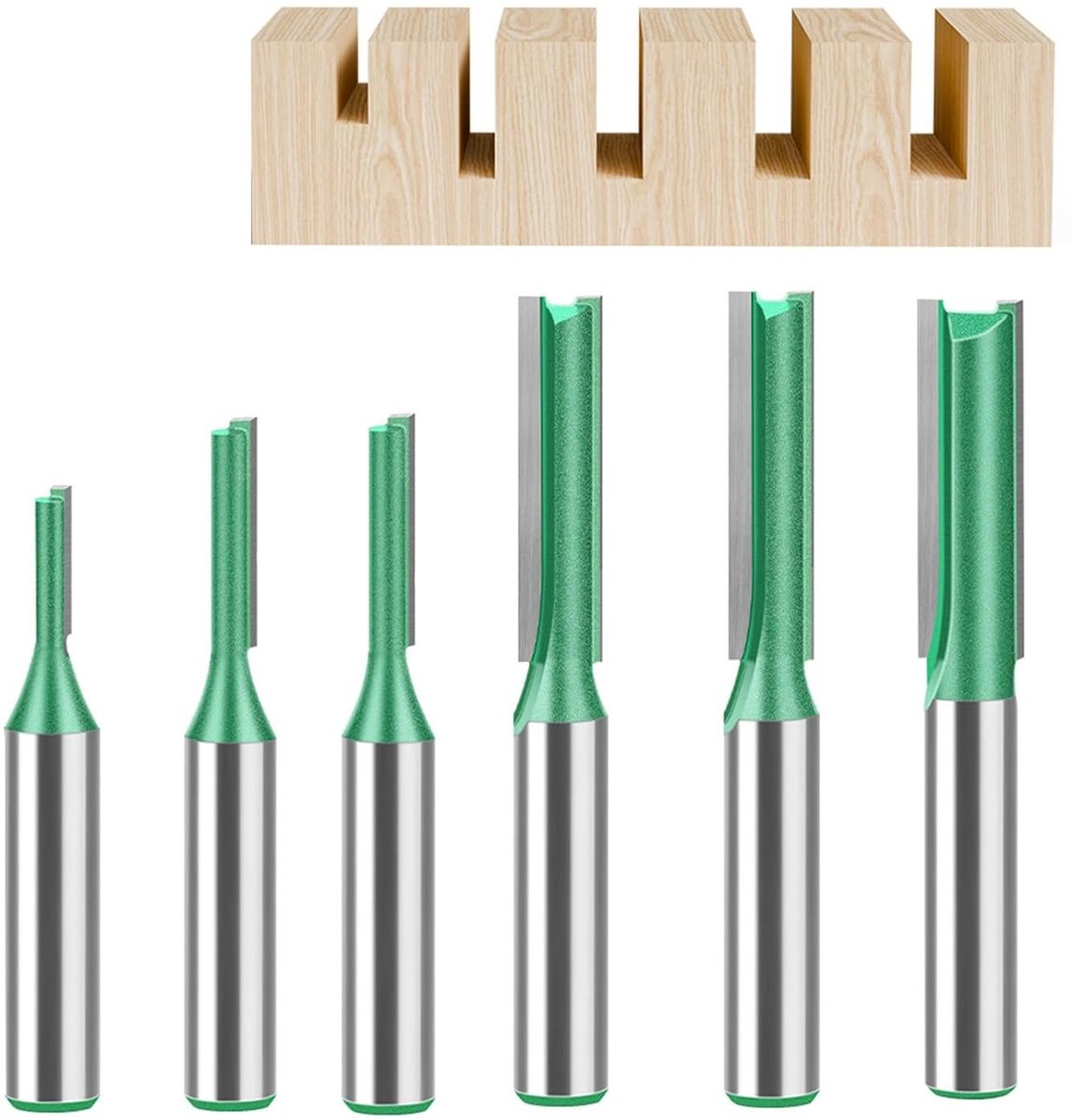 Set van 6 Router Cutters met 8 mm Shank, Rechte Freesbits voor Houtbewerking, Groeven Frees en Carbide Frezen voor Precisiewerk in Hout