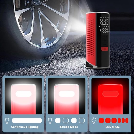 Draagbare 12V Oplaadbare Bandenpomp- 6000mAh- Digitale Luchtcompressor met Automatische Uitschakeling- LED-SOS-lampje en Powerbank voor Auto's, Motoren, Fietsen en Ballen- Blauw — afbeelding 3