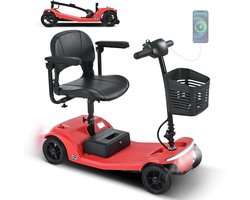Elektrische Scootmobiel S2 - Scootmobiel Senioren - 4 Wiel Scootmobiel - Mobiliteit Scooter - Elektrische Rolstoel Scooter - Opvouwbare - Scooter - USB Aansluiting - 6 km/u - Draagkracht 136 kg - Rood