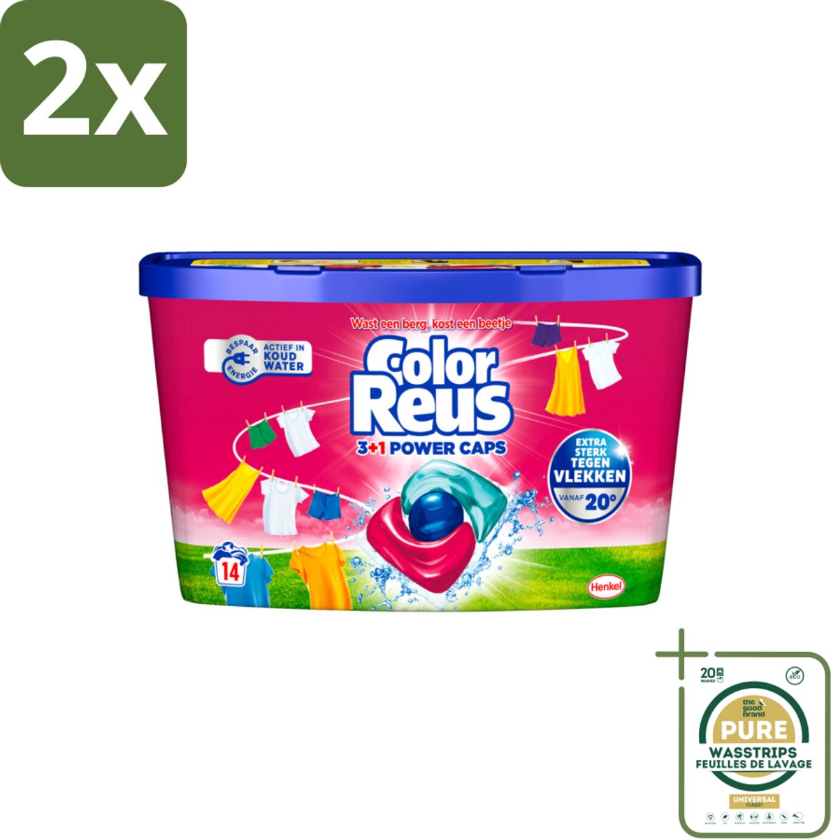 Color Reus - 3+1 Power Caps - Gekleurde Was - 14 Wasbeurten - Voordeelverpakking - 2 stuks - Wasmiddel - Kleurbehoud