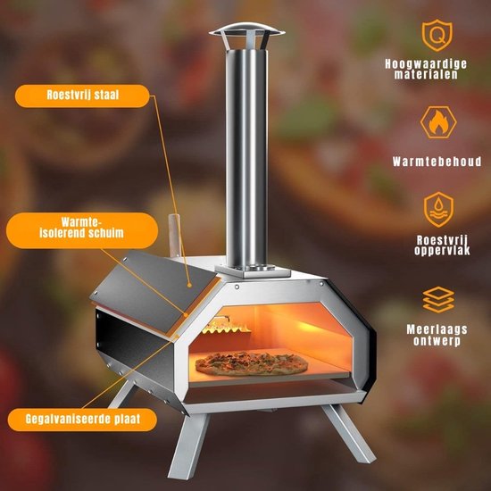 Klarven® Pizza Oven Buiten Zwart - Houtgestookt Alternatief Op Gas - Inclusief Pizzasteen, Thermometer En Pizzaschep Voor Krokante Bodem - B 39 x D 51 x H 83 cm — afbeelding 4
