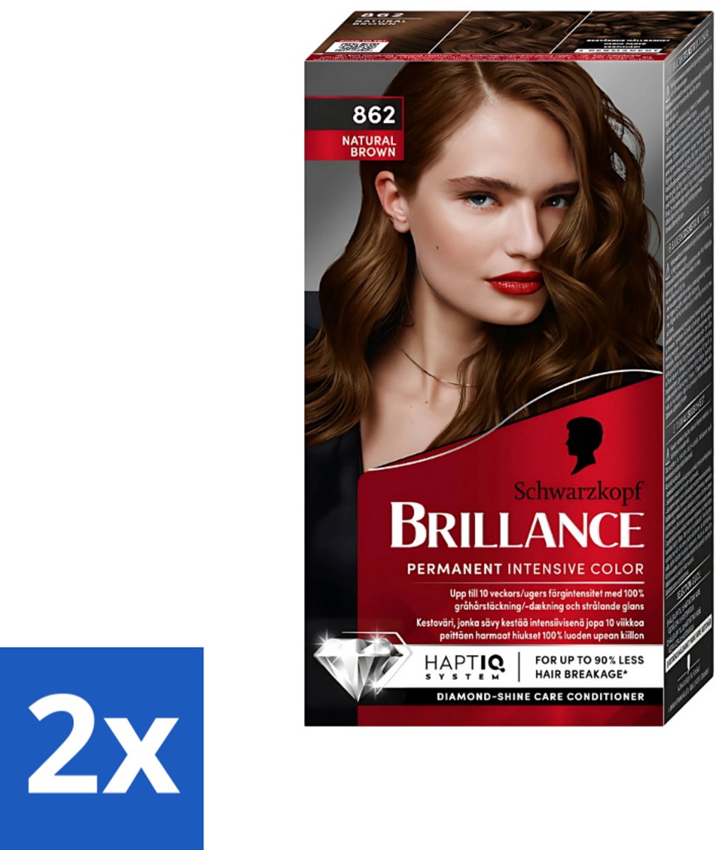 2 x Schwarzkopf Vital - Haarverf - Brillance - 862 Natuurlijk bruin - 60 ml - Haarverf - Permanente Haarkleuring - Bruin Haar - Grijsdekking - Glans