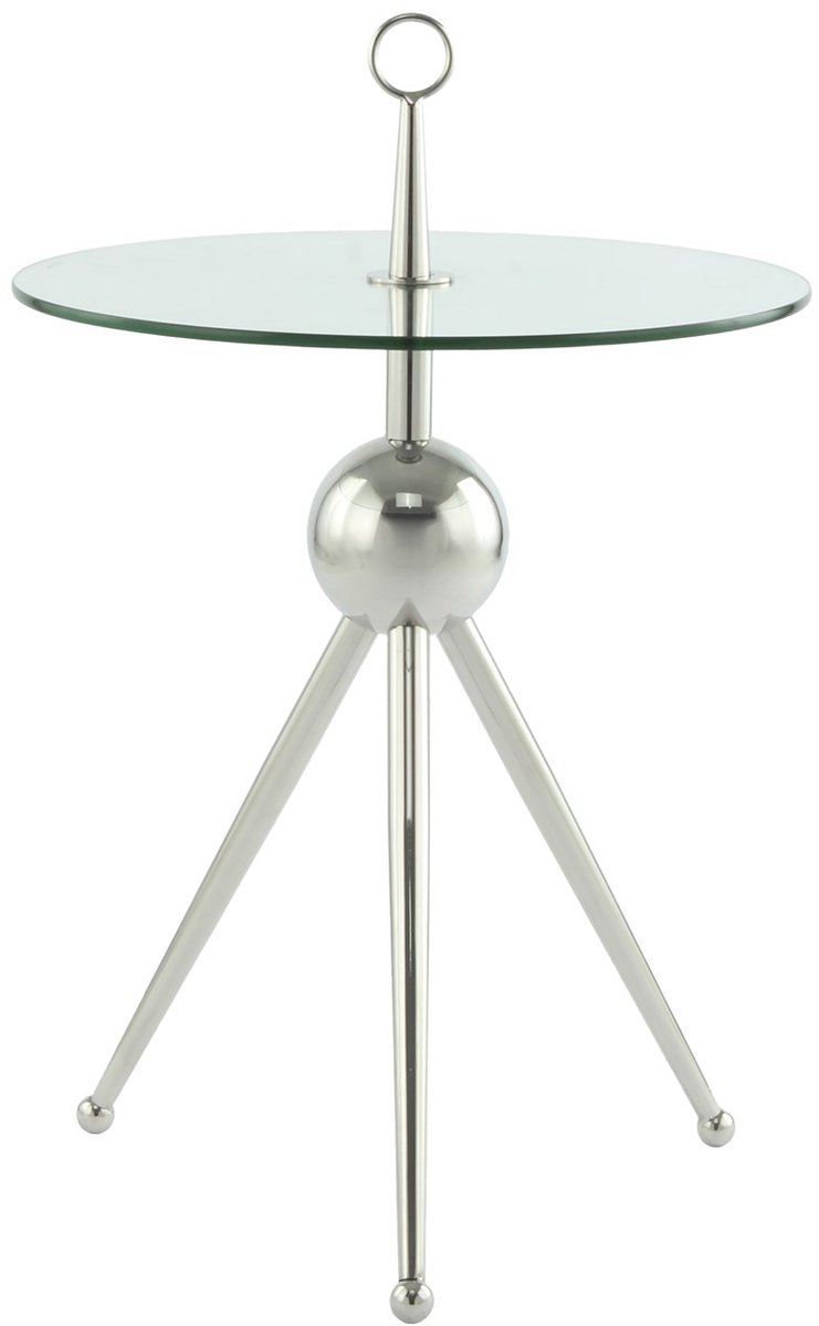 Padiro ronde bijzettafel Ø 46 x 70 cm - zilver en transparant - Modern Art-Déco Glamour Look - gehard glazen tafelblad - roestvrij stalen onderstel