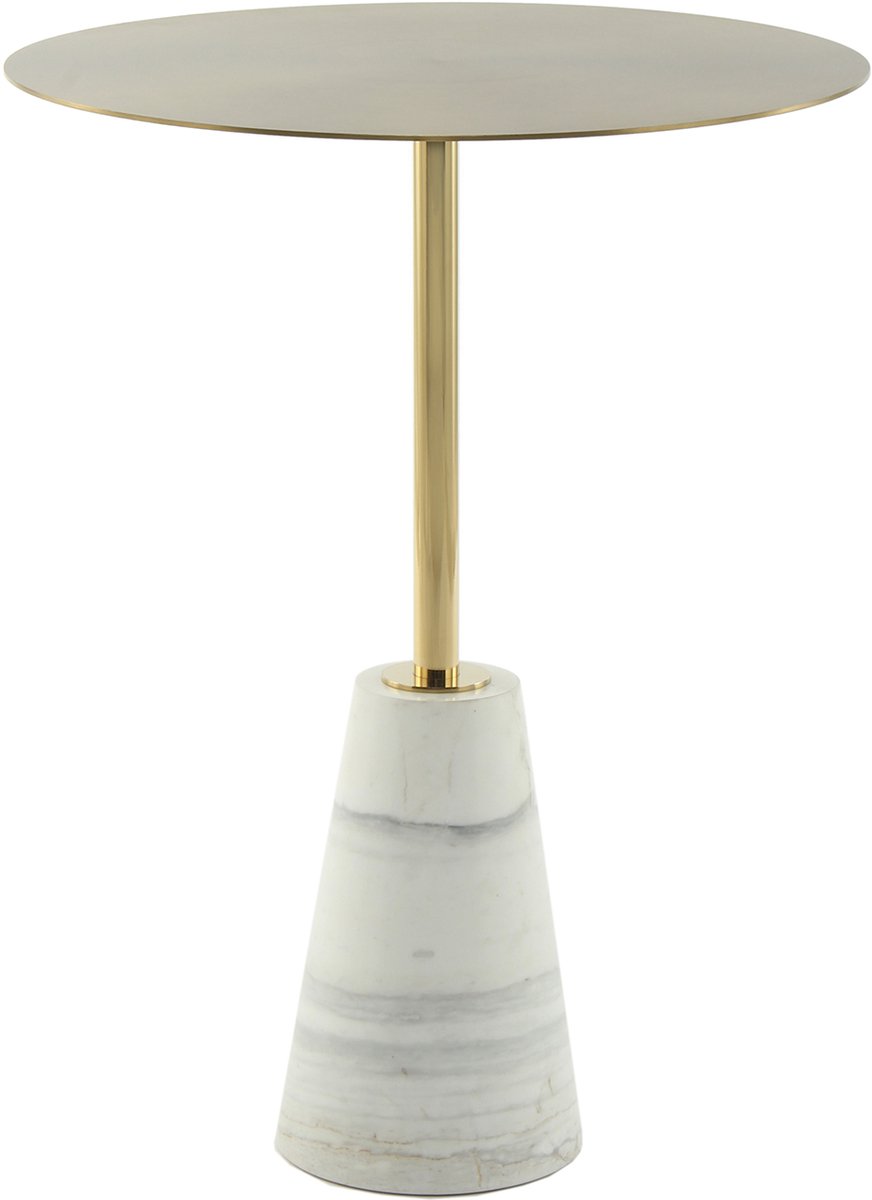 Padiro ronde bijzettafel Ø 40 x 53 cm - wit - Modern Art-Déco Glamour Look - met marmeren voet - glazen tafelblad - onderstel van roestvrij staal