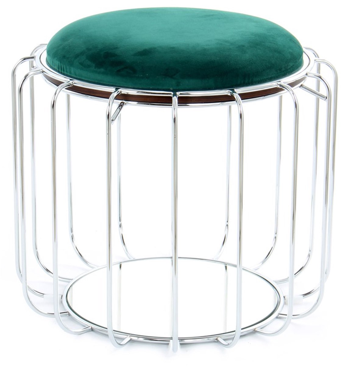 Padiro ronde bijzettafel Ø 50 x 45 cm - donkergroen en zilver - Modern Art-Déco Glamour Look - ijzer en spiegel - omdraaibaar bovenstel