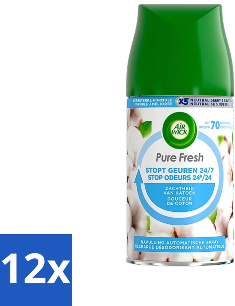 12 x Air Wick Freshmatic Pure Fresh Navulling Zachtheid van Katoen 250 ml - Luchtverfrisser - Air Wick - Freshmatic - Katoen Geur - Geurverspreider