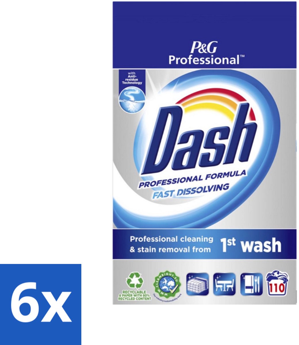 6 x Dash Professional - Snel Oplossend Waspoeder - Witte en Gekleurde Was - 110 Wasbeurten - Waspoeder - Wasmiddel - Vlekkenverwijderaar - Professionele Was - Snel Oplosbaar
