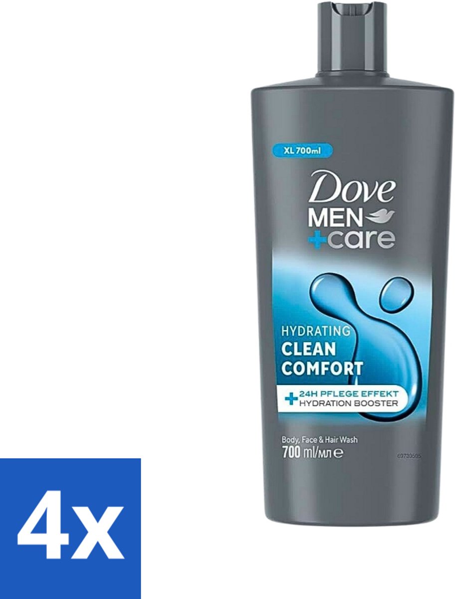 4 x Dove Men+Care - Clean Comfort - 3-in-1 Douchegel - Hydraterend- 700 ml - Douchegel - Mannen - Verzorging - 3-in-1 - Hydraterend