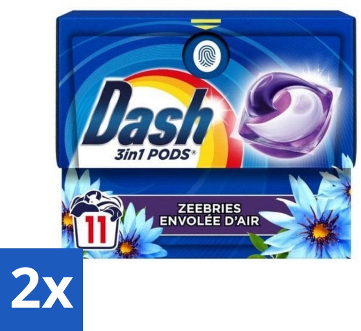2 x Dash - Wasmiddel Capsules - 3-in-1 Pods - Witte en Gekleurde Was - Zeebries - 11 Wasbeurten - Wasmiddel Capsules - 3-in-1 Pods - Waspoeder - Wasverzachter - Zeebries Geur