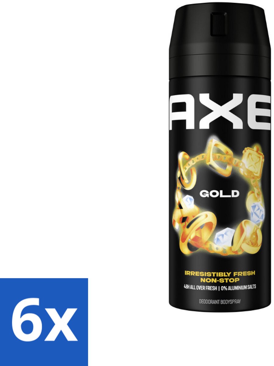 Axe - Deodorant Bodyspray - 48hrs Fresh - Gold - Oud Wood & Fresh Vanilla - 150 ml - Voordeelverpakking - 6 stuks