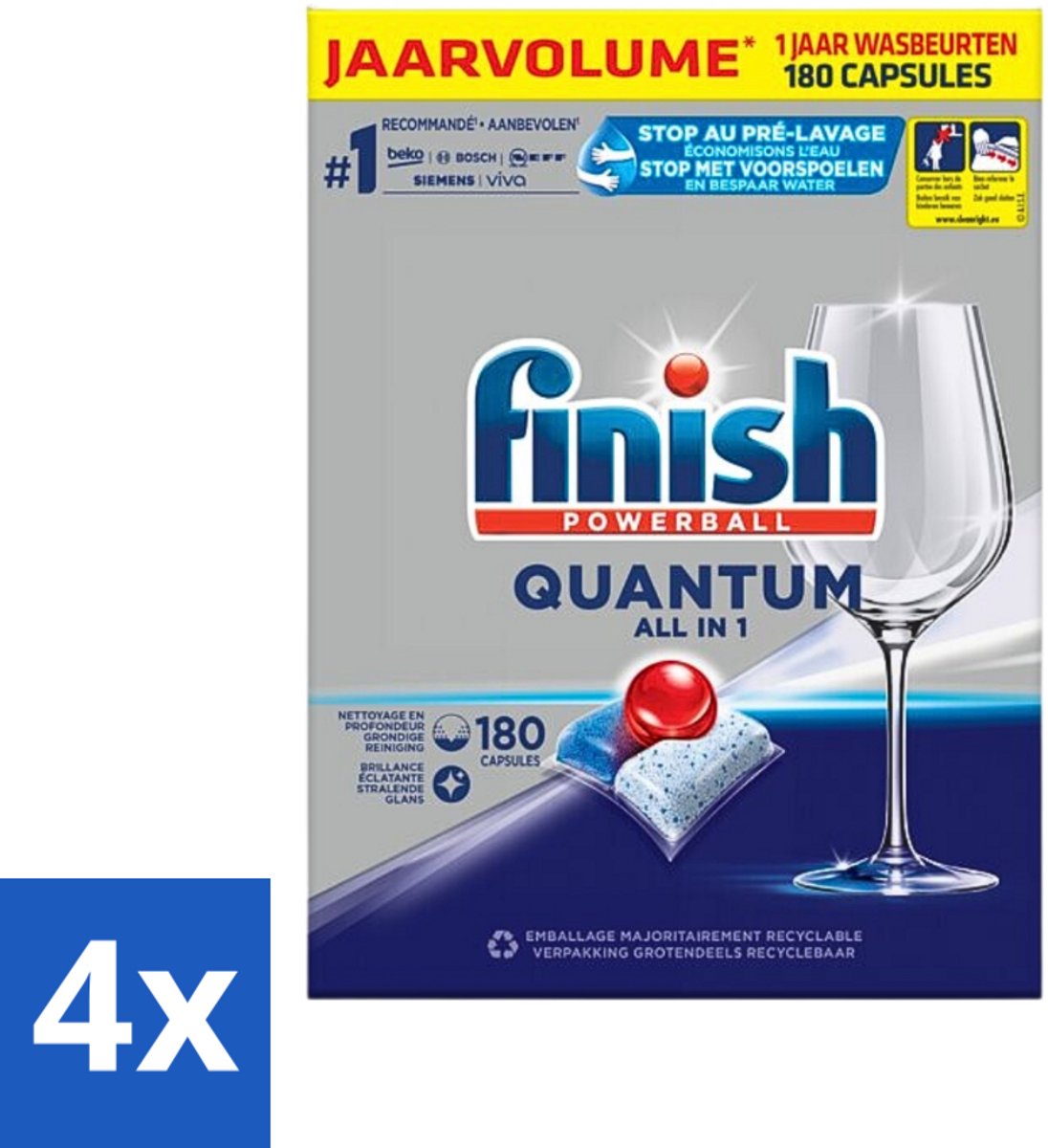 4 x Finish Powerball - Quantum All in 1 - Vaatwastabletten - 180 Tabletten - Vaatwascapsules - Diepe Reiniging - Glans - Vaatwasser - Finish Quantum