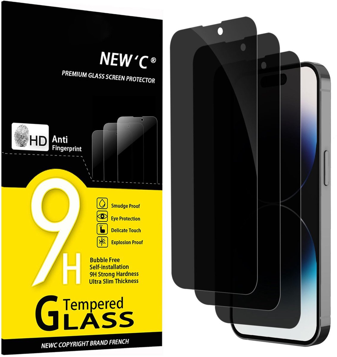 NEW'C 3 Stuks, Privacy Screen Protector voor iPhone 14 Pro (6,1 inch), verbeterde 28-graden smalle privacyhoek - ShopVlot