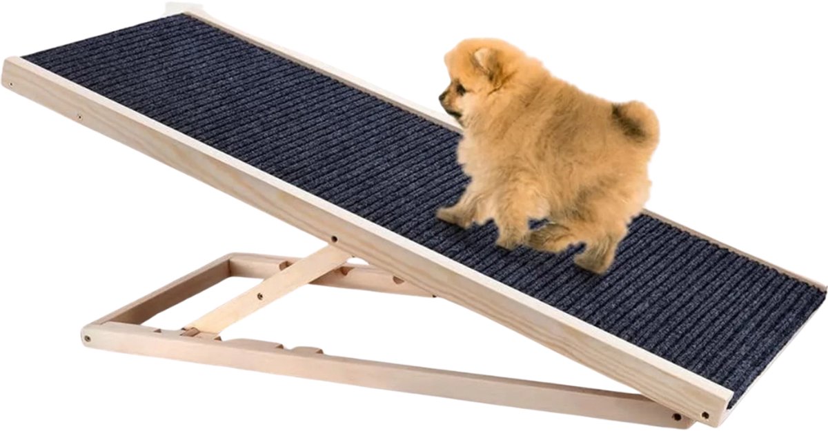 G&G hondentrap - Hondentrapje voor honden - Hondenhelling - Hondenloopplank - 40cm hoog - Tot 80kg - Inklapbaar - Vurenhout