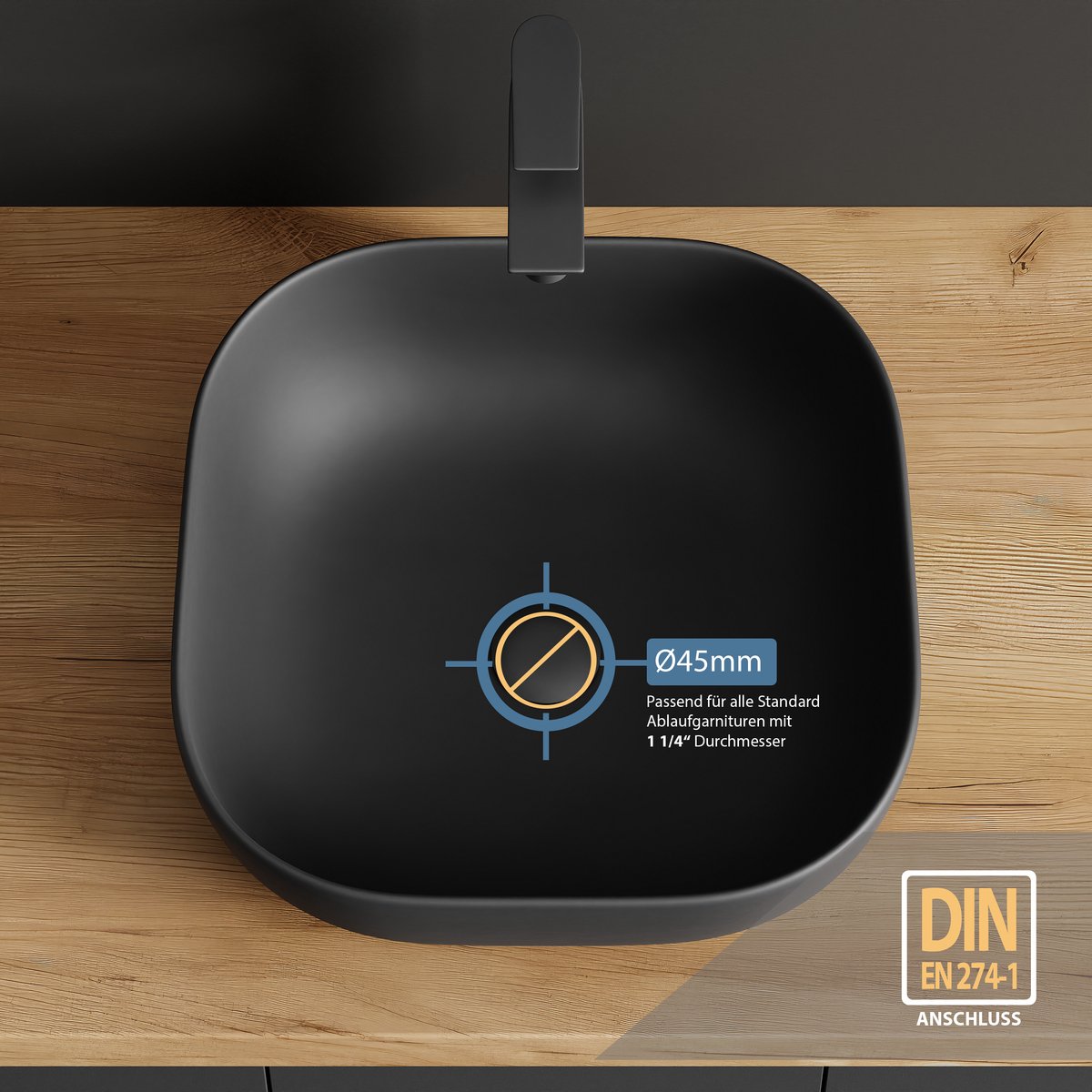 Planetmöbel Opzetwastafel 42 cm Keramiek Mat Zwart