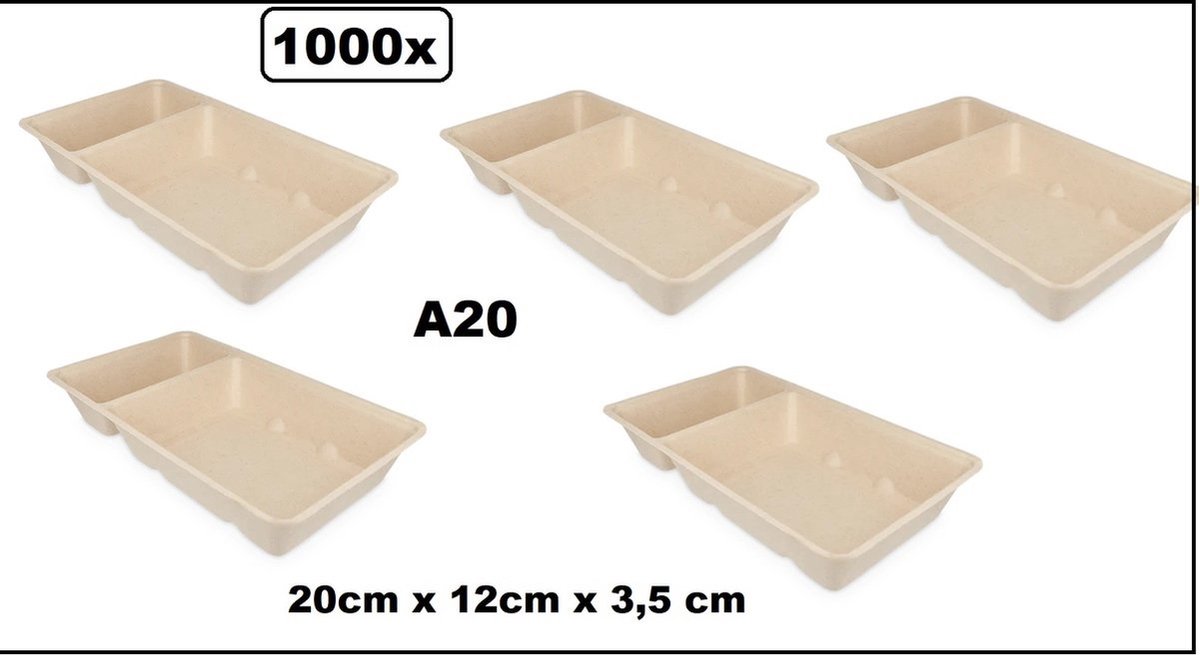 1000 stuks Frietbakje A20 (A14+1) met sausvak - 20cm x 12cm x 3,5cm - Friet patat frites saus friet bakje snack diner