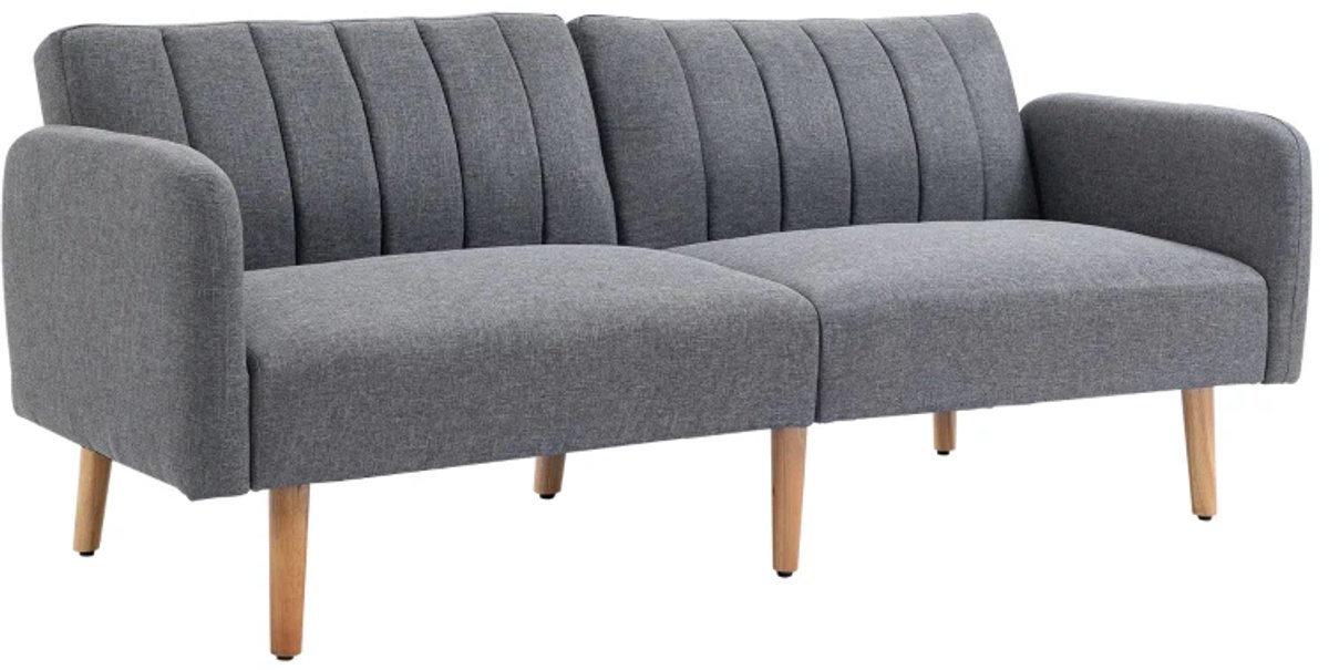 Slaapbank 2-zits - Stoffen Bank Met Slaapfunctie - Linnenachtig Polyester - Rubbenhout - 173 x 75 x 73 cm - Grijs
