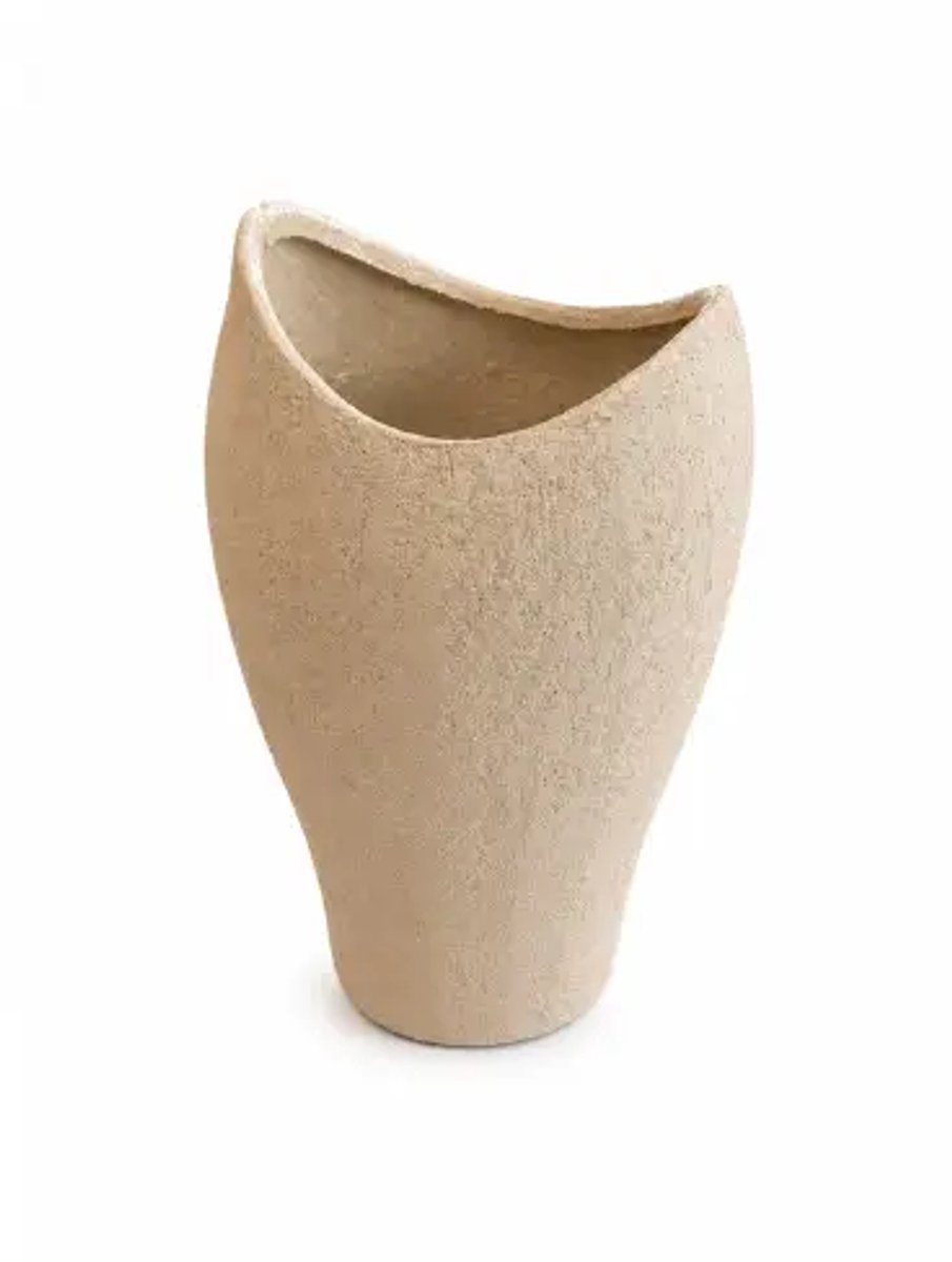 Decoratieve vaas Livia handgemaakt matte structuur crème 25 cm opening 13,5 cm