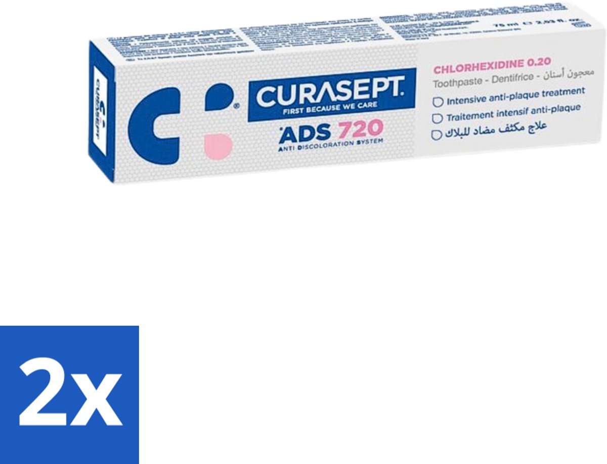Curasept - ADS 720 Gel-Tandpasta - Chloorhexidine 0.20% - Beschermt Tandvlees & Tanden - 75 ml - Voordeelverpakking - 2 stuks