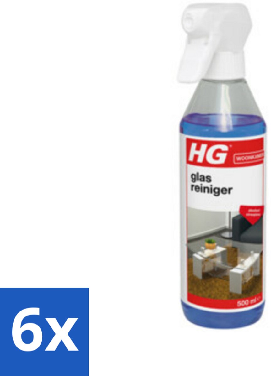 6 x HG Glasreiniger 500 ml - Glasreiniger - Streeploos Schoon - Ramen Schoonmaken - Spiegels Schoonmaken - HG Glasreiniger