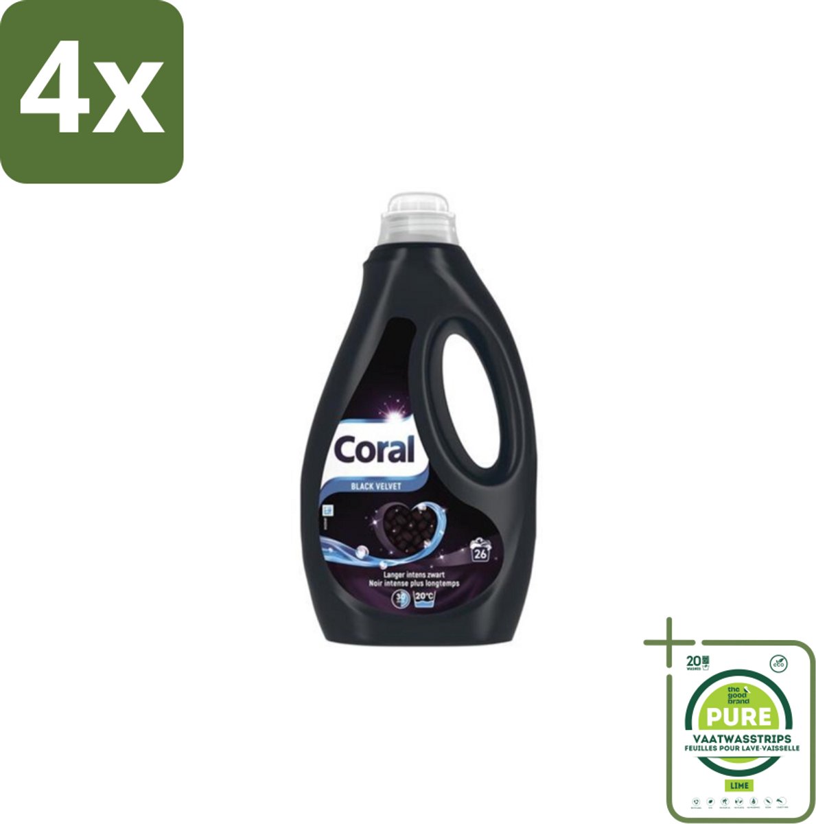 Coral – Vloeibaar Wasmiddel – Black Velvet – 1170 ml - Voordeelverpakking - 4 stuks - Donker wasmiddel - Zwart wasmiddel