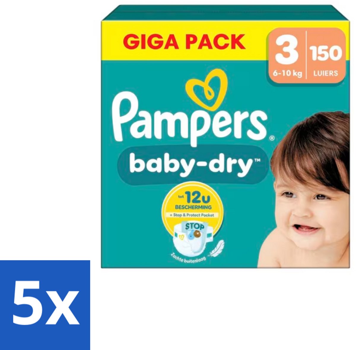 Pampers – Luiers – Baby Dry Maat 3 – 150 Luiers - Bulkverpakking - 5 stuks