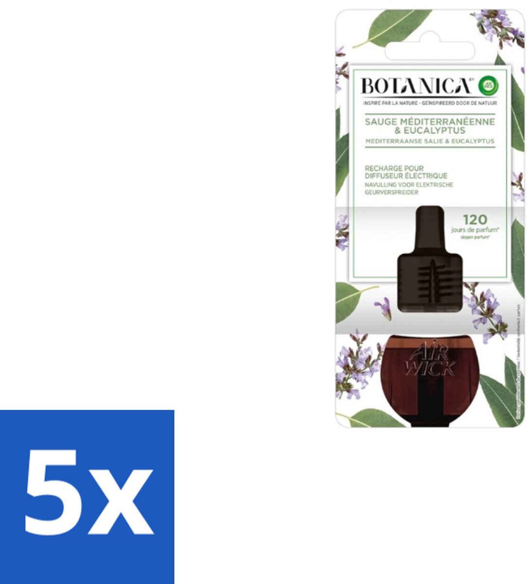 Air Wick – Navulling – Botanica Mediterrane Salie & Eucalyptus – 19 ml - Bulkverpakking - 5 stuks